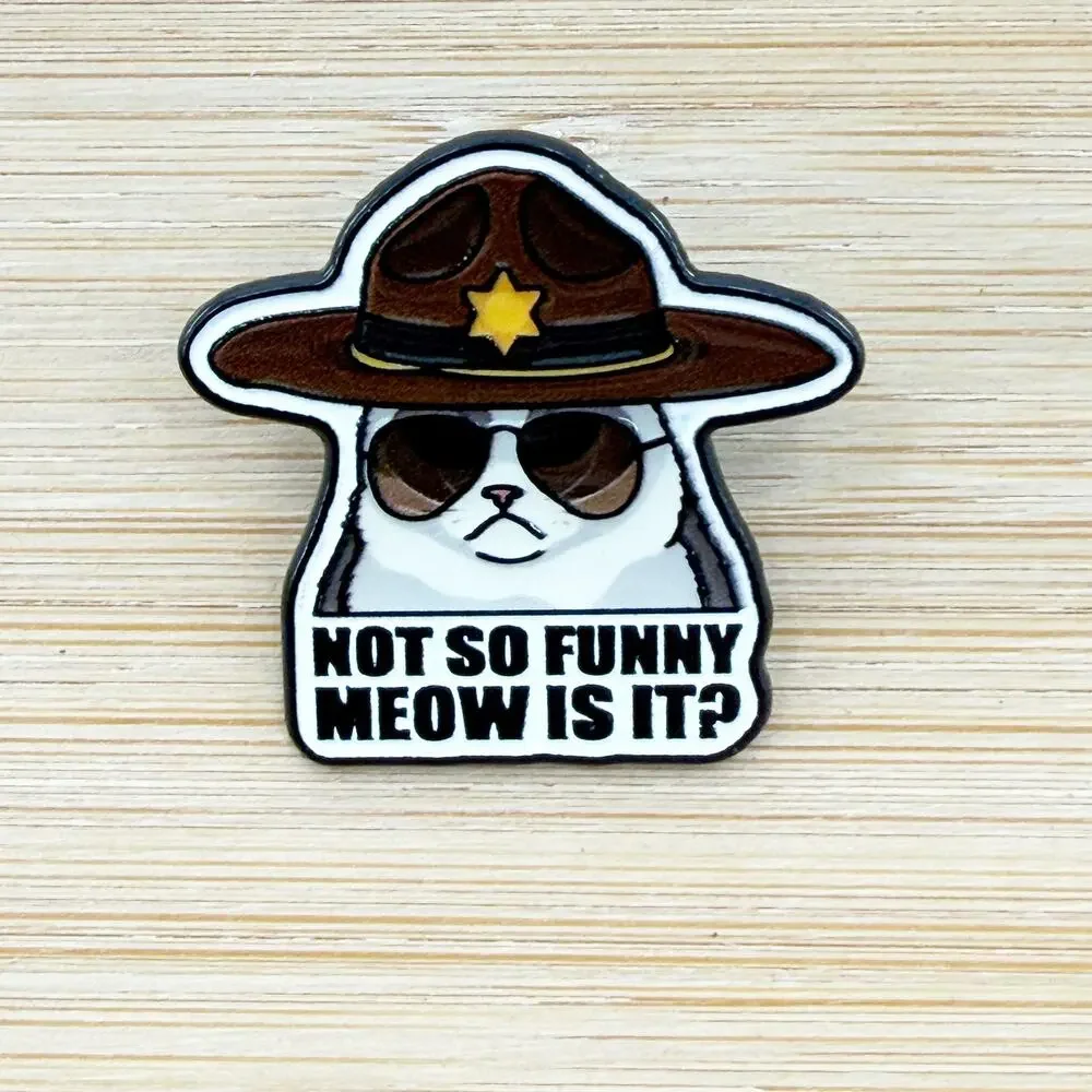 Grumpy Cat Cowboy Enamel Pin Funny Western Sheriff Kitty Meme Hat